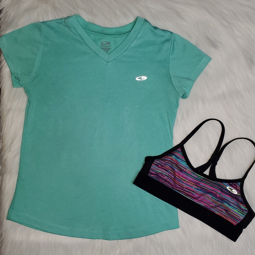 Champion Girls dri fit shirt and sports bra